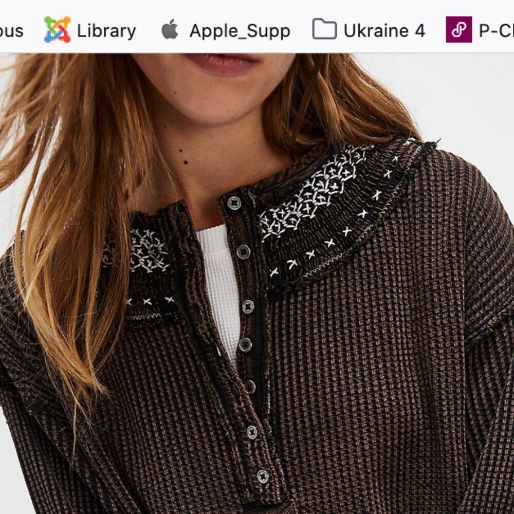 Free People Textured Thermal Henley, Small, New